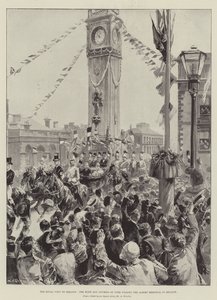 Królewska wizyta w Irlandii, książę i księżna Yorku przy pomniku Alberta w Belfaście autorstwa William Heysham Overend