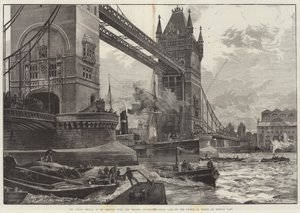 Tower Bridge, który ma zostać wzniesiony nad Tamizą, kamień węgielny położony przez księcia Walii w poniedziałek zeszłego