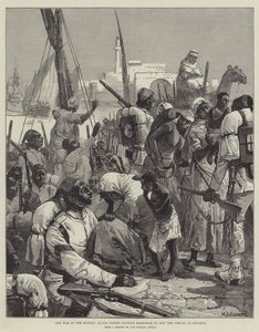 Wojna w Sudanie, czarne oddziały opuszczają Massowah, aby dołączyć do sił w Souakim autorstwa William Heysham Overend