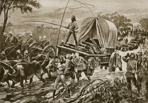 Wojna zuluska: oddziały pomocnicze Etshowe przekraczają strumień, kwiecień 1879 r.