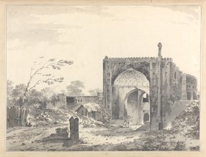 Widok bramy karawanseraju w Raje Mahel [Rajmahal] autorstwa William Hodges