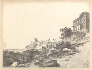 Widok ruin części pałacu i meczetu w Fatehpur Sikri autorstwa William Hodges