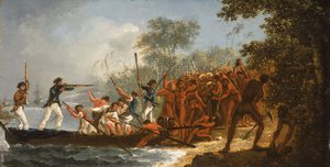 Lądowanie w Erramanga (Eromanga), jednym z Nowych Hebrydów autorstwa William Hodges