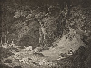 Las Arden, akt II, scena I, z „Jak ci się podoba”, z The Boydell Shakespeare Gallery, wydana pod koniec XIX wieku autorstwa William Hodges