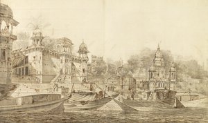 Widok części miasta Benares, ok. 1781 (szara farba z pędzlem i tuszem na papierze, na podkładzie) autorstwa William Hodges
