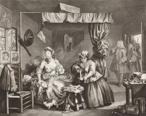 Postęp nierządnicy / Droga dziwki, arkusz 3: Aresztowanie. 1732 autorstwa William Hogarth