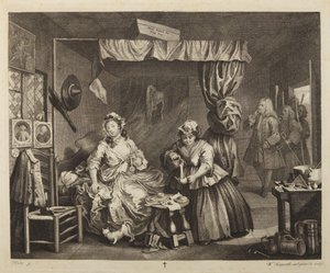 Kariera prostytutki, tablica 3 autorstwa William Hogarth