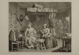 Życie prostytutki: tablica 3 autorstwa William Hogarth