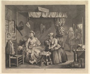 Postęp nierządnic, płyta 3, kwiecień 1732. autorstwa William Hogarth