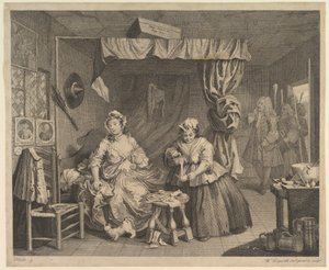 Postęp nierządnic, płyta 3, przed kwietniem 1732. autorstwa William Hogarth