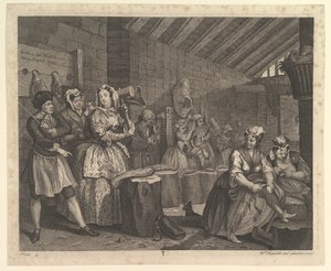 Postęp nierządnic, płyta 4, kwiecień 1732. autorstwa William Hogarth