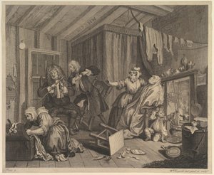 Postęp nierządnic, płyta 5, przed kwietniem 1732. autorstwa William Hogarth