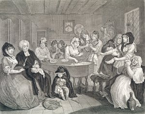 Postęp nierządnicy, płyta szósta: pogrzeb, akwaforta i grawer) autorstwa William Hogarth