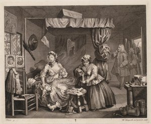 Postęp nierządnicy, płyta 3 autorstwa William Hogarth