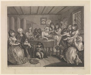Postęp nierządnicy, płyta 6 autorstwa William Hogarth