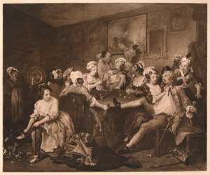 Postęp grabi - 3: Orgia, 1733. autorstwa William Hogarth