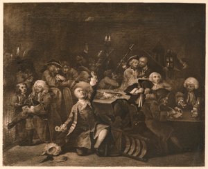 Postęp prowizji — 6: The Gaming House, 1733. autorstwa William Hogarth