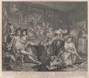 Kariera rozpustnika, plansza 3: Hulanka autorstwa William Hogarth
