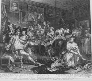 Postęp rozpustnika, płyta 3, scena w karczmie autorstwa William Hogarth