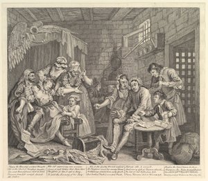A Rakes Progress, płyta 7, 25 czerwca 1735. autorstwa William Hogarth