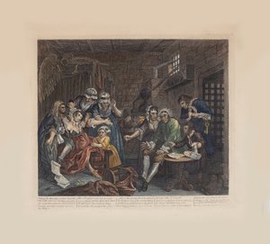 Postęp grabiów, płyta 7: Scena więzienna, ok. 1735. autorstwa William Hogarth