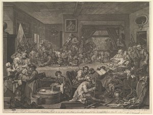 Rozrywka wyborcza, płyta I: Cztery druki z wyborów, 24 lutego 1755. autorstwa William Hogarth