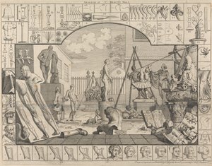 Analiza piękna, tablica I: Dziedziniec rzeźbiarza autorstwa William Hogarth