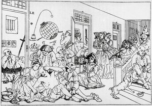 Zakład psychiatryczny Bedlam, rycina z postępów serii grabie, autorstwa Williama Hogartha (1697-1764) autorstwa William Hogarth