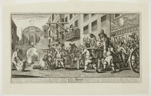 Spalenie Rumps w Temple Bar, płyta jedenasta z Hudibras autorstwa William Hogarth