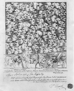 Postacie i karykatury, opublikowane w kwietniu 1743 autorstwa William Hogarth