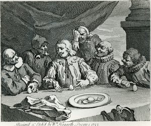 Kolumb rozbijający jajko, 1753 r. autorstwa William Hogarth