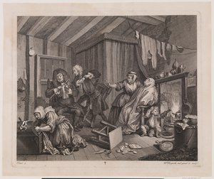 Postęp nierządnicy, płyta 5 autorstwa William Hogarth