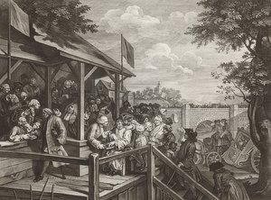 Cztery druki o wyborach / wyborach powszechnych. Arkusz 3: Głosowanie / Głosowanie. 1758 autorstwa William Hogarth