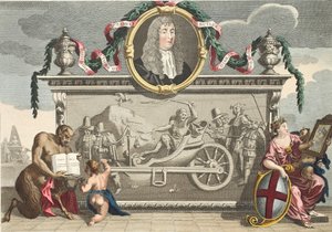 Frontyspis do „Hudibras”, w tym portret Samuela Butlera, ilustracja z „Hogarth Restored: The Whole Works of the sławny William Hogarth, ponownie grawerowany przez Thomasa Cooka”, wyd. 1812 (ręka- autorstwa William Hogarth