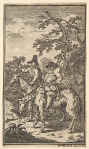 Hudibras zbliża się do siedemnastu małych ilustracji dla Samuela Butlersa Hudibras, nr..., 1721-26. autorstwa William Hogarth