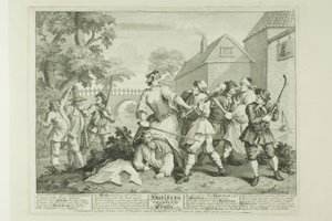 Hudibras pokonany przez Trullę, płyta piąta z Hudibrasa autorstwa William Hogarth