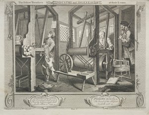 Przemysł i bezczynność: Fellow Prentces w swoich krosnach, 1747. autorstwa William Hogarth