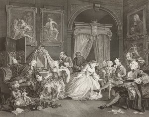Małżeństwo à la Mode / małżeństwo według mody. Arkusz 4: Toaleta / Dźwignia hrabiny. 1745 (patrz również numer zdjęcia 2221) autorstwa William Hogarth