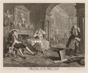 Modne Małżeństwo: Tablica II, 1745. autorstwa William Hogarth