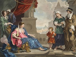 Mojżesz przyniósł córce faraona ilustrację z „Hogarth Restored: The Całe Dzieła sławnego Williama Hogartha, ponownie grawerowane przez Thomasa Cooka”, wyd. 1812 (grawerowanie ręcznie kolorowane) autorstwa William Hogarth