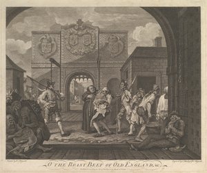 O pieczeń wołowa starej Anglii – Brama Caiais, 6 marca 1749 r. autorstwa William Hogarth