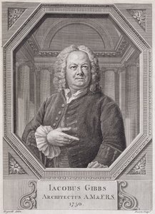 Portret Jamesa Gibbsa (1682-1754) z „Planów, sekcji i elewacji Biblioteki Radcliffe”, rytowany przez Bernarda Barona (1696-c.1766) 1750 autorstwa William Hogarth