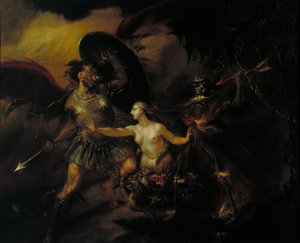 Szatan, grzech i śmierć (scena z „Raju utraconego” Miltona) autorstwa William Hogarth
