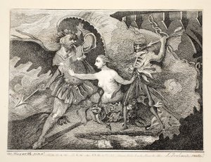 Szatan, grzech i śmierć, wyd. 1792 autorstwa William Hogarth
