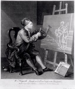 Autoportret Malowanie Komiksowej Muzy, sztychowany przez artystę, wyd. 1758 autorstwa William Hogarth