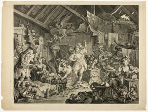 Spacerujące aktorki ubierają się w stodole autorstwa William Hogarth