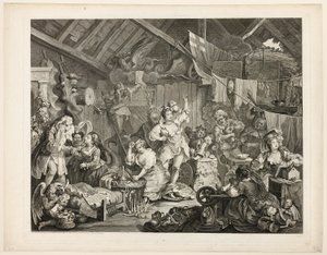 Spacerujące aktorki ubierają się w stodole autorstwa William Hogarth