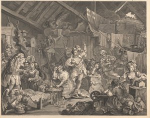 Spacerujące aktorki ubierające się w stodole autorstwa William Hogarth