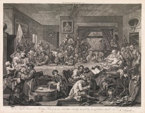Wybory, tablica 1: „Uczta wyborcza” autorstwa William Hogarth