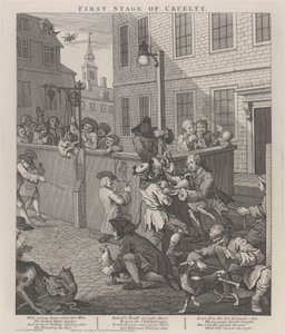Pierwszy etap okrucieństwa: dzieci torturujące zwierzęta autorstwa William Hogarth